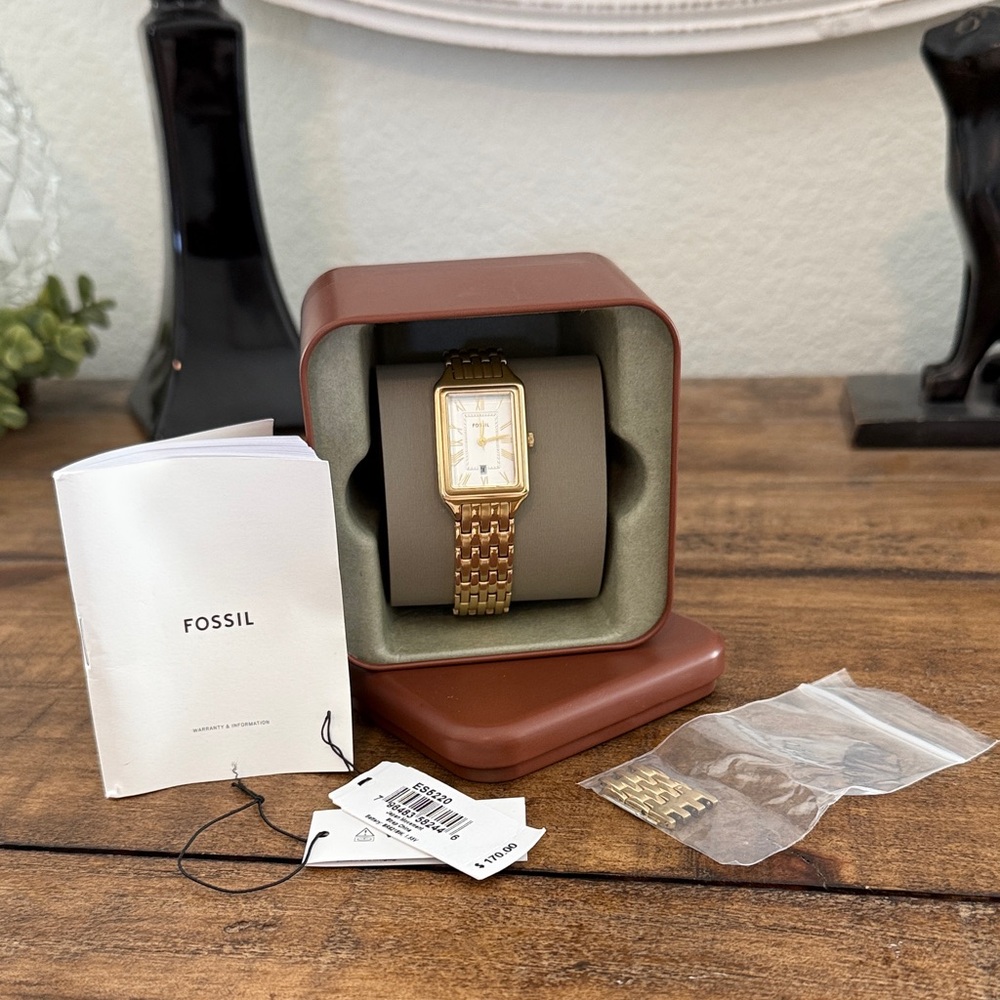 New with Tag and Box Fossil Raquel Mini Gold-Tone Stainless Rectangular Watch
